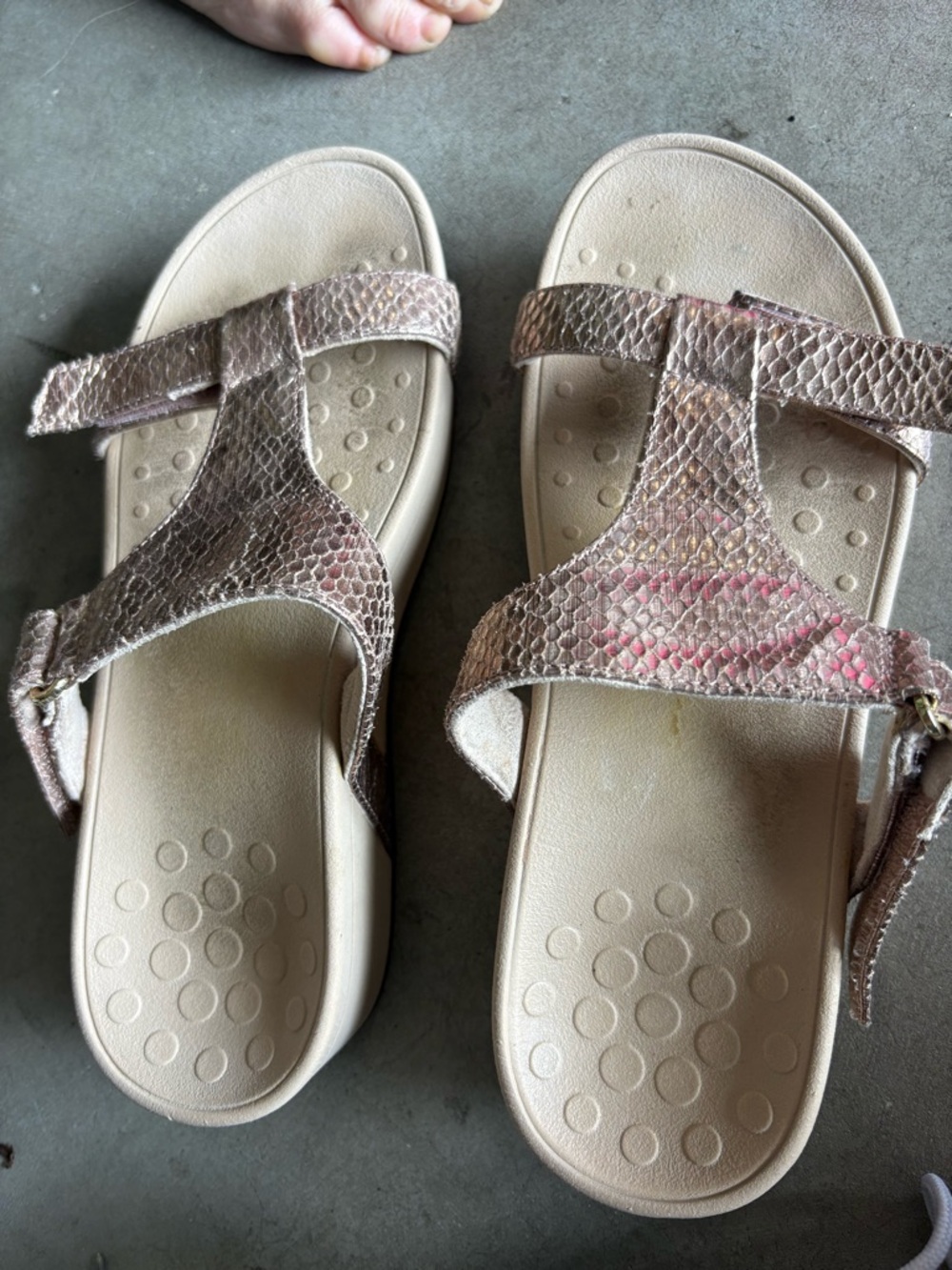 Vionic Rose Gold Snake-Print Adjustable Slide Sandals